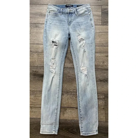Judy Blue Skinny Jeans Distressed Mid Rise Light Wash Size 27 - Picture 1 of 4